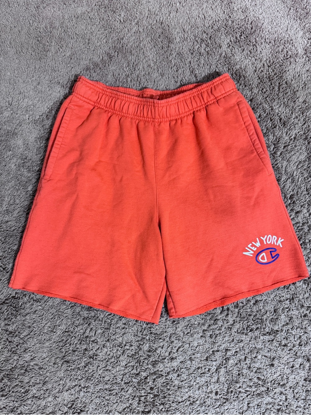 Champion New York Sport Orange Men's Fleece Shorts size M Athletic Sporty Casual
